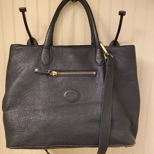 Navy Roots Leather Tote